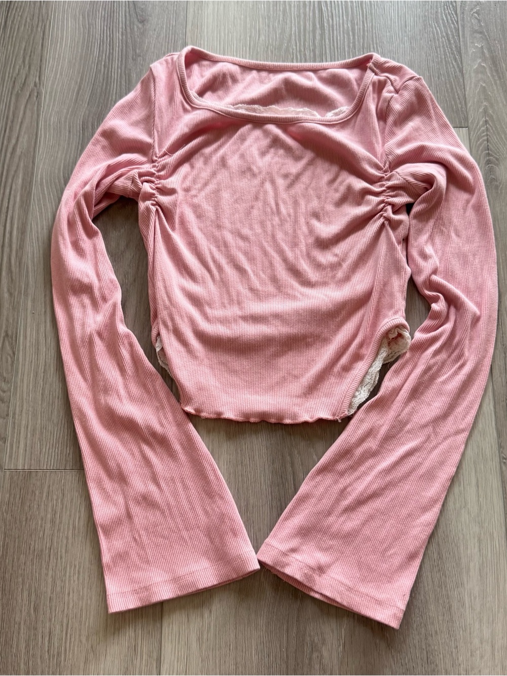 Square Neck Long Sleeve Ribbed Top in Dusty Pink
